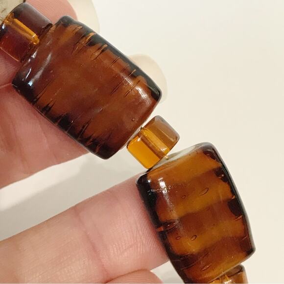 Art Glass Root Beer Tiger Stripe Chunky Cube Rectangle Beaded Anklet Toggle - Picture 7 of 13